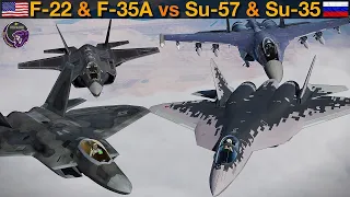 USAF F-22 & F-35 vs Russian Su-57 & Su-35: BVR Missile Fight | DCS