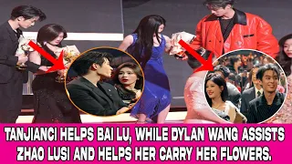 TanJianci helps Bai Lu, while Dylan Wang assists Zhao Lusi and helps her carry her flowers.