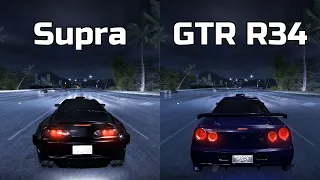 Toyota Supra vs Nissan Skyline GTR R34 - Need for Speed Carbon (Drag Race)