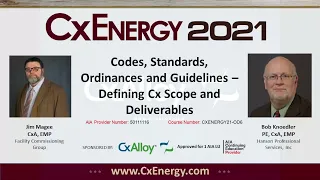 CxEnergy 2021: Codes, Standards and Guidelines – Defining Cx Scope and Deliverables