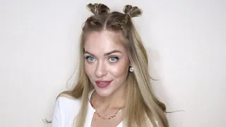 САМЫЙ ПРОСТОЙ СПОСОБ СДЕЛАТЬ 2 ГУЛЬКИ! EASIEST 2 SPACE BUNS HALF UP HALF DOWN