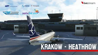 LOT Polish Airlines Full Flight Krakow - Heathrow Boeing 737-800 MSFS2020