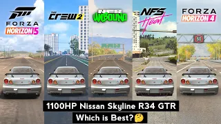 1100HP Nissan Skyline R34 GTR Comparison in THE Crew 2, Forza 5, NFS Unbound, NFS Heat & Forza 4