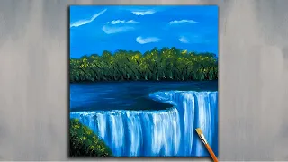 Acrylic Painting Step by Step / Beautiful and Simple Mini Painting on Canvas  / Niagara Falls