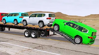 Flatbed Trailer new Toyota Cars Transportation with Truck - Pothole vs Car #008 - BeamNG.Drive