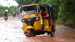 Yellow Autorickshaw's are travel in RED mud road, Bajaj Maxmima, PIAGGIO Ape, Mahindra Alfa 3-Seater