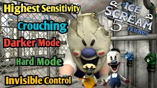 Ice Scream 5 In Hard + Sensitivity + Crouching + Invisible + Darker Mode | Full Gameplay Hindi💥