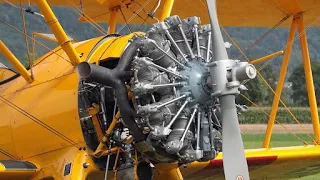 Big Old RADIAL BIPLANE ENGINES Cold Start and Sound