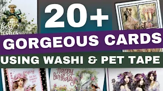 EASIEST CARD MAKING IDEAS EVER using PET STICKERS & WASHI TAPES! 20+ card design ideas! Journalsay