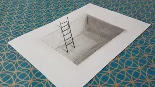 Comment dessiner une échelle dans un trou , dessiner 3d ( illusion d'optique )