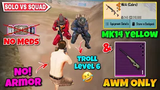 No Armor 🚫 + Mk14 Legendary & AWM Only Solo vs Squad Challenge 😱 - Pubg Metro Royale Chapter 18