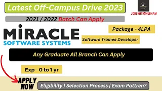 Miracle is Hiring | Software Trainee Developer | 2021/2022 Can Apply😍✔️ @jobswithshubham99 #jobs