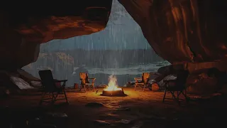 Lying Deep in a Cozy Cave with the Sound of Fire and Soothing Rain Helps Relax and Relieve Stress