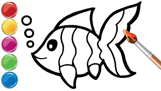 Drawing and Coloring Cute Fish. Painting and drawing for toddlers and kids