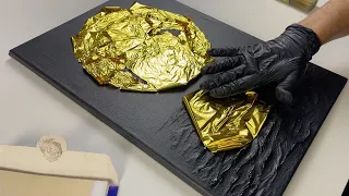 Golden Moon Magic: Create an artistic painting using modeling paste and gold leaf 🌕🤩