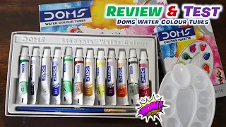 DOMS Water Colour Tubes Review & Test Hindi | 12 Shades | Paper Colours | Brush & Colour Palette DIY