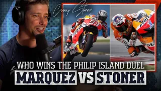 Casey Stoner vs Marc Marquez at Phillip Island - Who wins the shootout between two MotoGP GREATS!