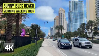 4K Morning walking tour in Sunny Isles beach Miami Florida USA with sounds of city| March 2022