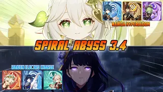 C0 Nahida Hyperbloom & C0 Raiden x Yelan NEW Spiral Abyss 3.4 Floor 12 Full Star [9⭐] Genshin Impact