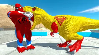 SPIDERMAN GORO vs SUPERMAN T-REX vs DARK T-REX  DEATH CLIMB - Animal Revolt Battle Simulator