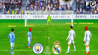 FIFA 24 - PENALTY SHOOTOUT - MANCHESTER CITY VS REAL MADRID | Messi & Mario VS Ronaldo & Spiderman