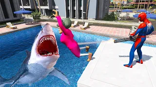 Scary Teacher 3d - Spiderman vs Miss'T. Shark Pool Battle Episode - Game Animation