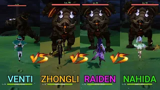 Raiden Shogun vs Zhongli vs Venti vs Nahida! who is the best archon? GAMEPLAY COMPARISON