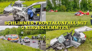 [Schwerer Frontalcrash mit 2 Eingeklemmten] - Feuerwehr im Großeinsatz - Zwei Rettungshubschrauber