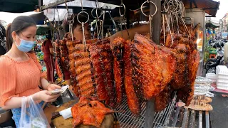 Best Cambodian street food | Yummy Roasted Duck, Pork ribs & Fish at Olympic Market Phnom Penh
