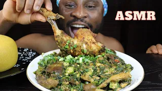 Mukbang Asmr Chicken Bone,Gizzard,Liver Vegetables Okro Soup with Yellow Garri. Healthy Food!