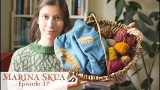 Marina Skua Ep 37 – Embroidering autumn leaves, knitting texture and cables, play with yarn scraps