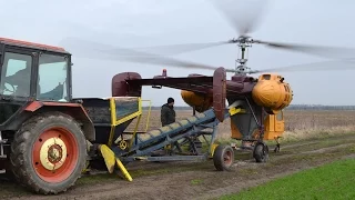 Kamov Ka-26 spreading solid fertilizer near Kápolnásnyék