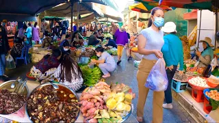 Cambodian Food Market Lively in Phnom Penh, Vegetable, Fruit, Fish, Egg, Pickled Crab & More