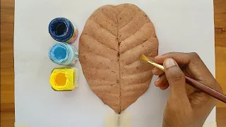 Easy acrylic painting/ Acrylic painting Bird on Tree || Easy Painting on leaf 🍃