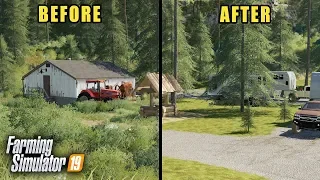 FS19- TURNING AN ABANDONED FARM INTO A CAMPGROUND! CLEARING BRUSH & PLANTING TREES