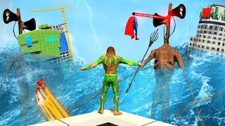 GTA 5 - SUPER HEROES vs SIREN HEAD! (Aquaman, The Flash, Superman & More)