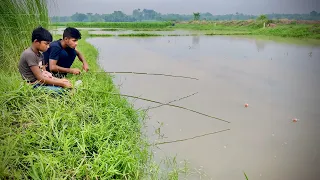 Best Hook Fishing | Traditional Two Boy Hunting Fish From Beautiful Nature