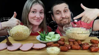 МУКБАНГ ЛАПША РОЛЛТОН С КОЛБАСОЙ | MUKBANG ROLLTON NOODLES WITH SAUSAGE #sausage #колбаса #noodles