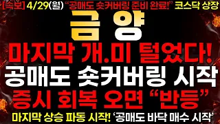 [금양] 4/29 (월) 마지막 개미 털어냈다! "공매도 숏커버링 시작!"