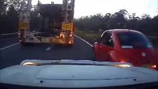 Driver attmpts to squeeze past wide load and escort and crashes