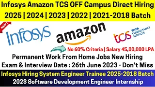 Infosys, Amazon & TCS Work From Home OFF Campus Hiring 2025 | 2024 | 2023 | 2022-2018 Batch 45 Lakhs