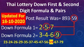 16-10-2020 Thai Lottery Down First & Second Digit Formula & Pairs