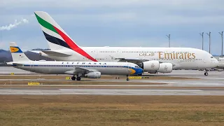 (4K) Windy and rainy Plane spotting  at Munich airport - 767, A380, 777, A350, and more!