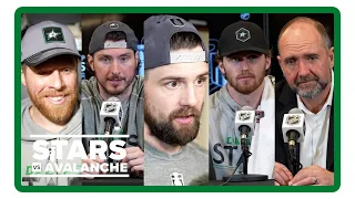 Jake Oettinger, Matt Duchene, Jamie Benn, Joe Pavelski, Pete DeBoer | Stars vs. Avalanche Game 5 pos