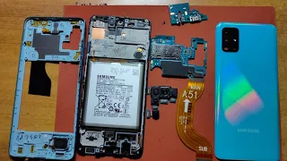 Samsung galaxy A51 disassembly how to open teardown all intarnal parts back door open