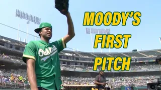 Moses Moody's first pitch before A's-Yankees game