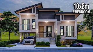 10x8 Meters SPLIT LEVEL HOUSE DESIGN with 3 BEDROOM | 88 Sqm