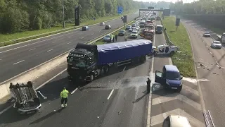 Aftermath of multi vehicle crash on M62