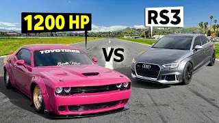 1200hp Liberty Walk Dodge Hellcat vs IROZ Audi RS 3 // THIS vs THAT