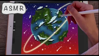 iPad ASMR - Painting a planet in Procreate - Whispering / Writing Sounds
